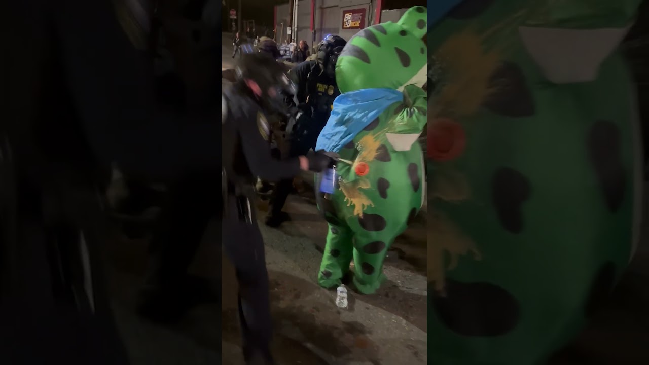 ICE Agents Shoot Pepper Spray into Protester's Frog Costume Air Vent #shorts