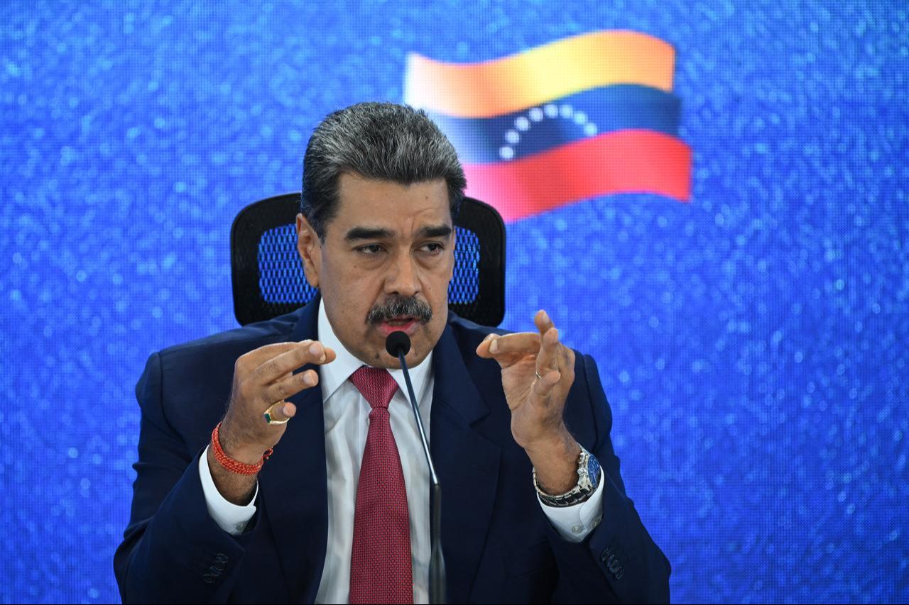 Venezuela's President Nicolas Maduro speaks during a press conference with international media at Hotel Eurobuilding in Caracas on September 15, 2025. (AFP Photo)