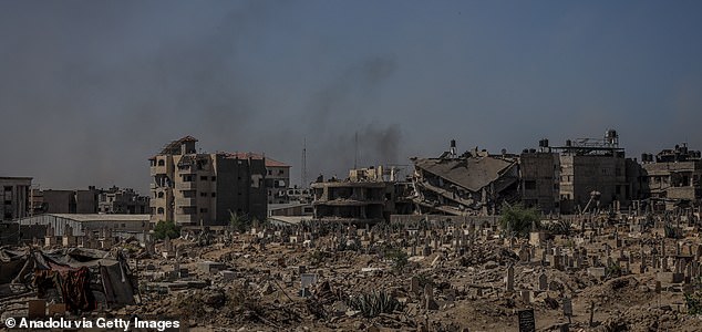 GAZA CITY, GAZA - OCTOBER 08: Smoke rises after an Israeli strike on the Sabra neighborhood in southern Gaza City, as Israel's attacks on the Gaza Strip, which began on Oct. 7, 2023, continue without interruption and military activity in the region persists, in Gaza City, Gaza on October 08, 2025. (Photo by Hamza Z. H. Qraiqea/Anadolu via Getty Images)