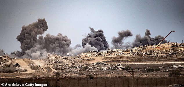 SDEROT, ISRAEL - OCTOBER 09: Smoke rises after Israeli airstrikes targeted areas in the Gaza Strip despite the announcement of a cease-fire agreement, as seen from the Israeli city of Sderot near the border, on October 09, 2025. (Photo by Mostafa Alkharouf/Anadolu via Getty Images)