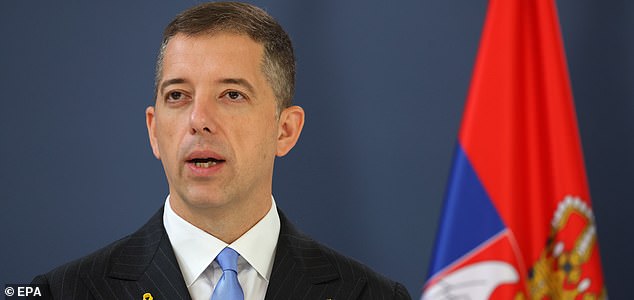 epa12416442 Serbian Foreign Minister Marko Djuric speaks to the media during a press conference with Israeli Foreign Minister Gideon Sa'ar (not pictured) following their meeting in Belgrade, Serbia, 30 September 2025. The Israeli foreign minister is on an official visit to Serbia.  EPA/ANDREJ CUKIC