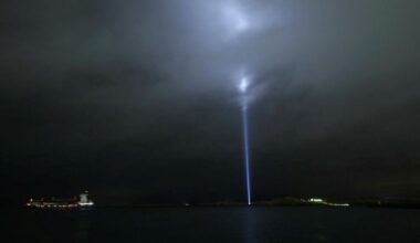 The Imagine Peace Tower lit without a ceremony