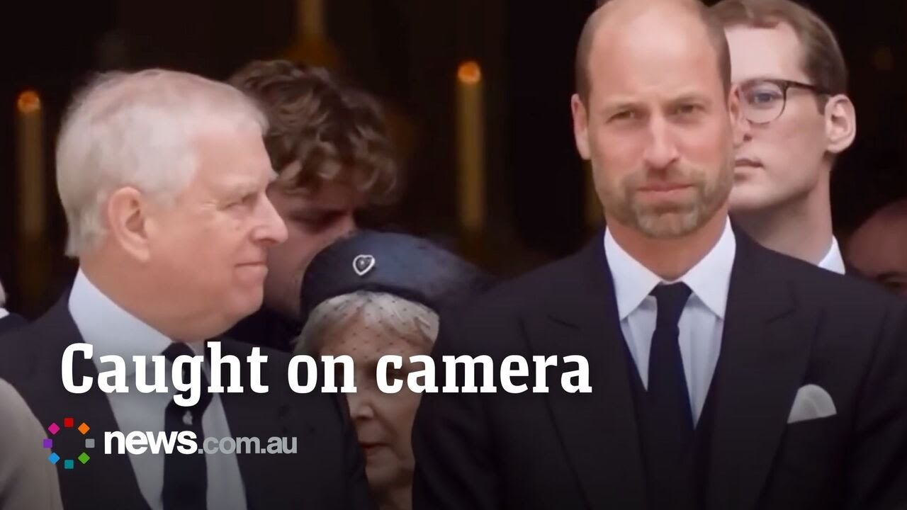 Awkward Andrew and William moment at the Duchess of Kent’s funeral - YouTube