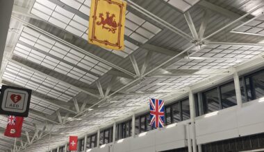Scotland has its own flag near the U.K. flag (Washington Dulles Int’l Airport)