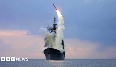 A Tomahawk Land Attack Missile is launched from a US missile cruiser