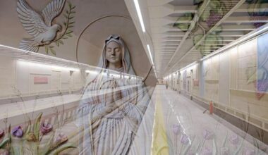 Carved portrait of Mary at 'Holy Virgin Mary Subway Station' in Tehran
