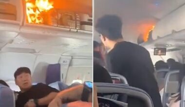 Horrifying moment fire breaks out on plane flying at 10,000 feet from China to South Korea
