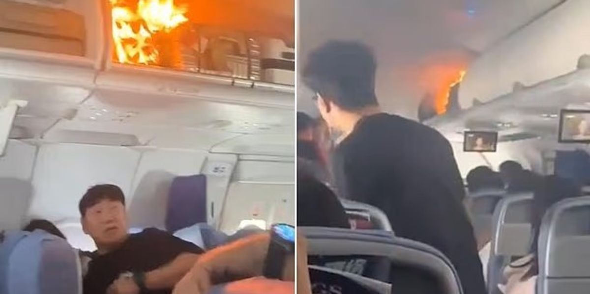 Horrifying moment fire breaks out on plane flying at 10,000 feet from China to South Korea