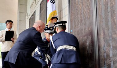 Gov. Gianforte laying a wreath at the War Memorial of Korea in Seoul to honor Montana soldiers