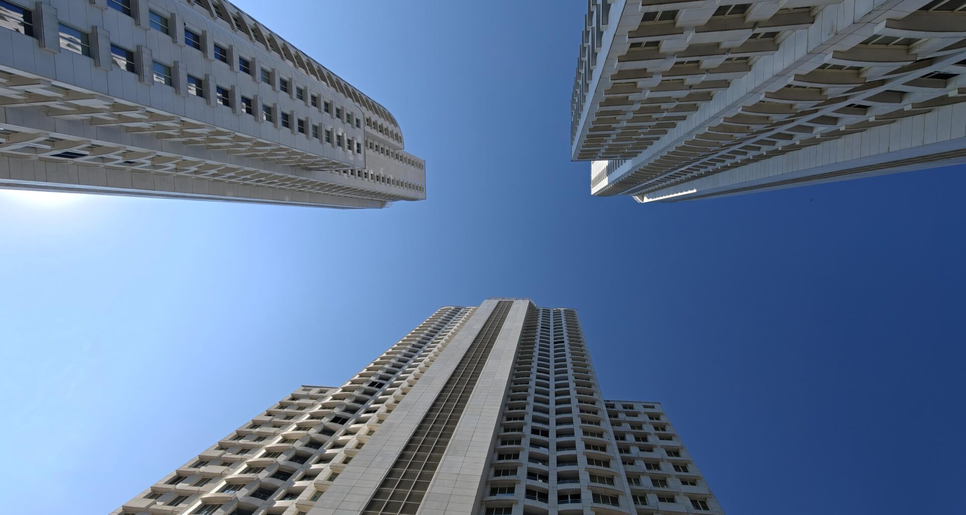 [OC] Looking upwards at the Cevahir Sky City during daytime (Skopje, North Macedonia)