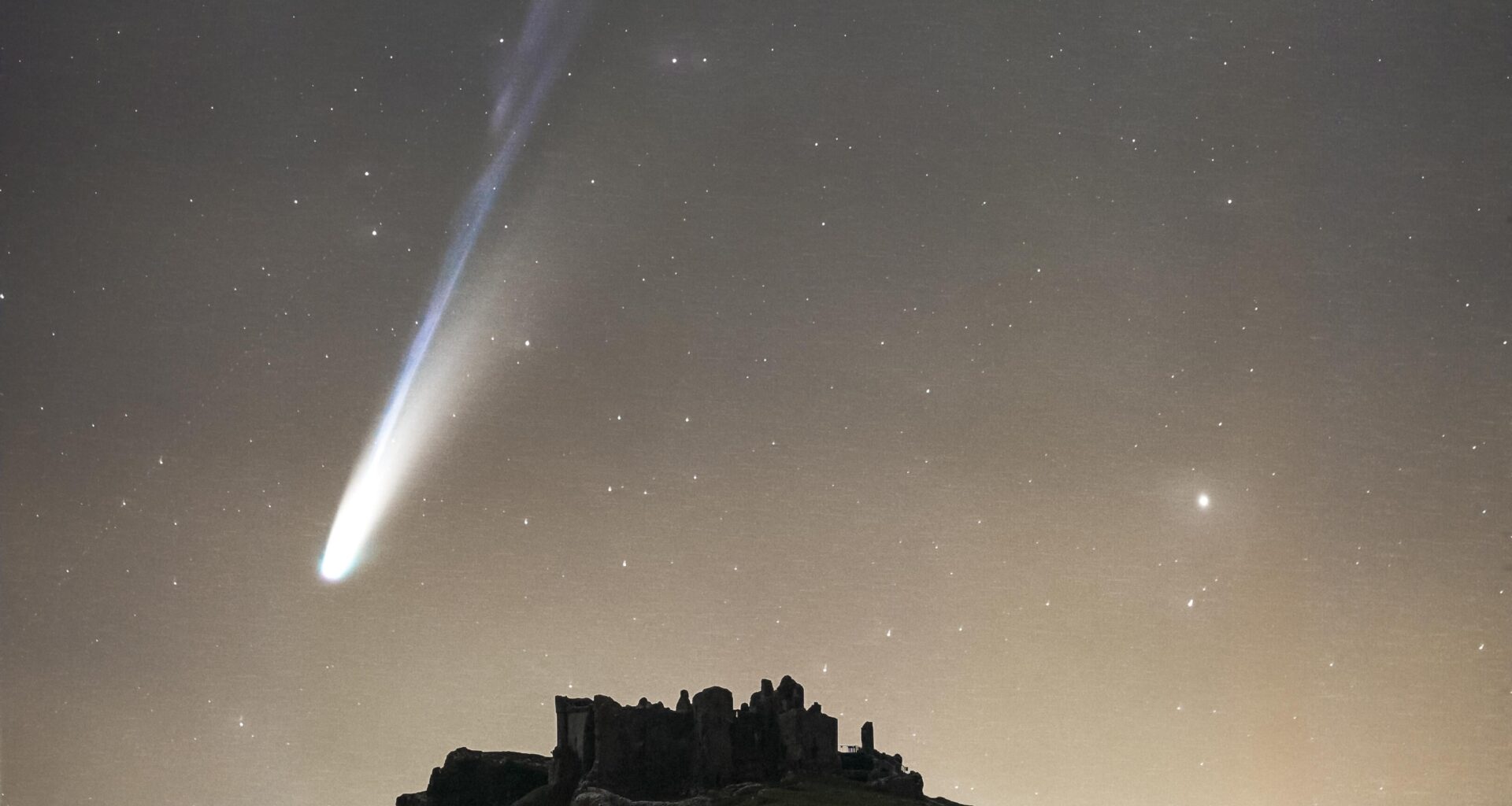 Comet Lemmon over Carreg Cennen Castle.