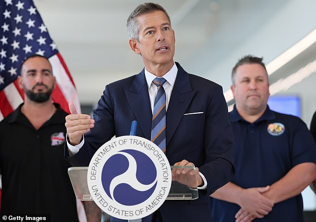NEW YORK, NEW YORK - OCTOBER 28: Transportation Secretary Sean Duffy speaks during a press conference at LaGuardia Airport on October 28, 2025 in New York City. Duffy spoke about how the government shutdown, now on its 28th day, is affecting travel at airports throughout the country. Duffy has stated that delays stemming from staffing issues has jumped from its usual mark of 5 % to 53% amid the shutdown.  (Photo by Michael M. Santiago/Getty Images)