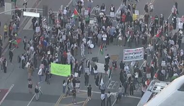 Protesters shut down Wilshire Blvd. in Sawtelle after Israel intercepts boats from Gaza flotilla