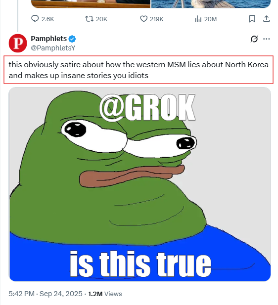 screenshot of tweet from pamphlets claiming the original post was satirical