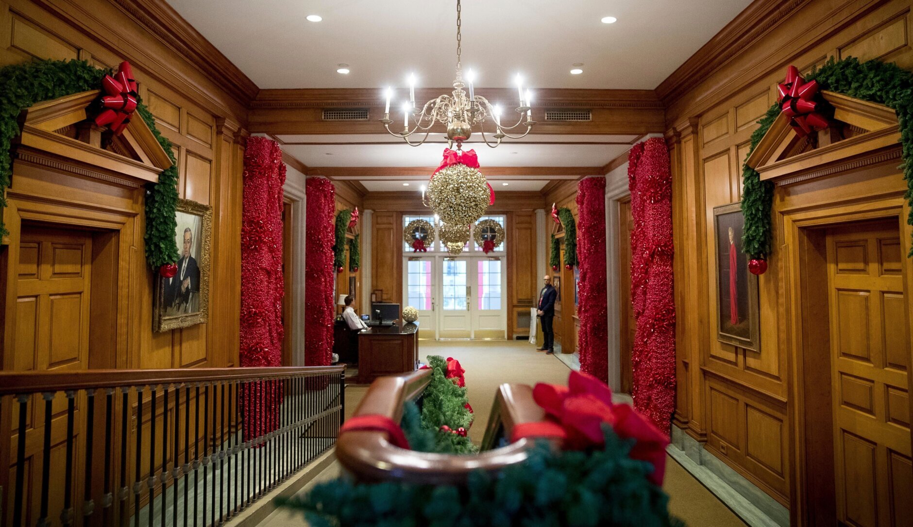 The East Wing hallway of the White House is decorated for the holiday season,