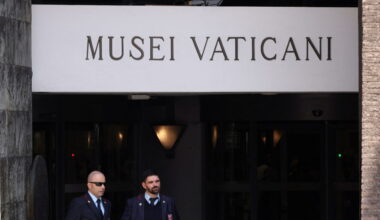 A view of the entrance of the 'Musei Vaticani' (Vatican Museums), as seen from Rome