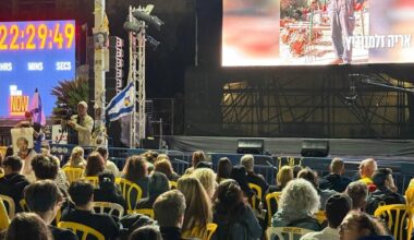 Crowds gather at Hostages Square in Tel Aviv in the early hours of the morning as they await the release of the hostages from Gaza, on October 13, 2025. (The Hostages and Missing Families Forum)