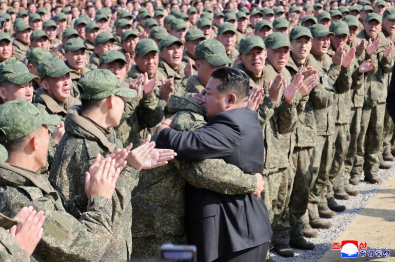 North Korean leader Kim Jong Un greets attendees at the groundbreaking ceremony for the Overseas Military Operations Battle Merit Memorial Hall, for North Korean soldiers who fought alongside Russia in Kursk regions, in Pyongyang, North Korea, November 23, 2025. KCNA via REUTERS ATTENTION EDITORS - THIS IMAGE WAS PROVIDED BY A THIRD PARTY. REUTERS IS UNABLE TO INDEPENDENTLY VERIFY THIS IMAGE. NO THIRD PARTY SALES. SOUTH KOREA OUT. NO COMMERCIAL OR EDITORIAL SALES IN SOUTH KOREA. TPX IMAGES OF THE DAY