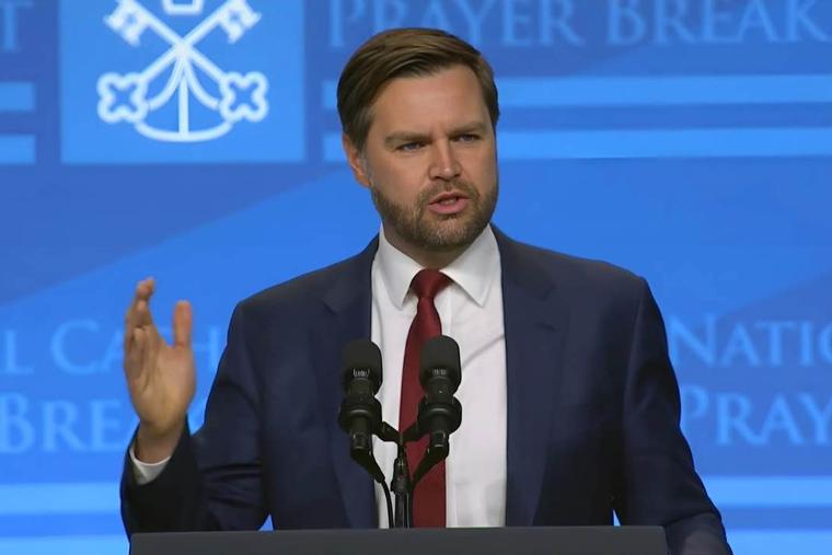 Vice President JD Vance speaks at the 2025 National Catholic Prayer Breakfast in Washington, DC.