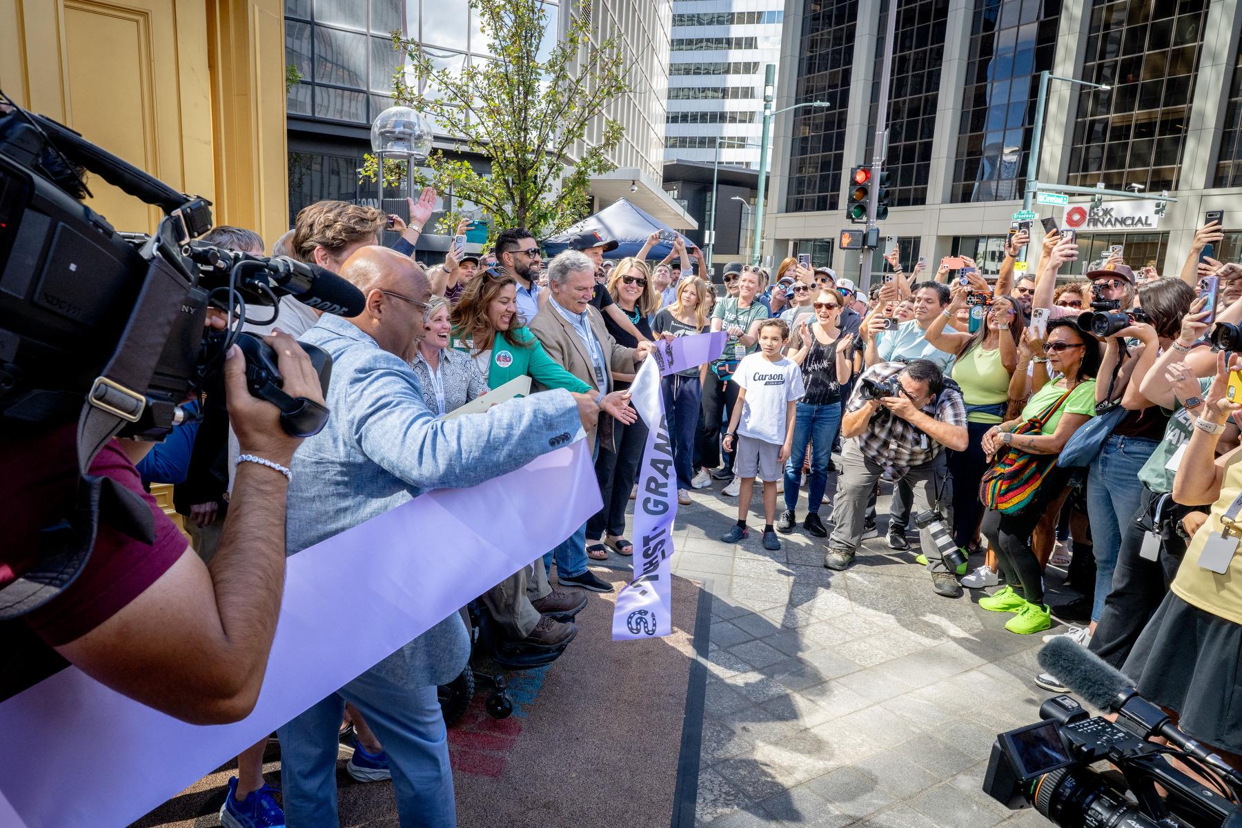 Denver city leaders cut the ribbon on the opening of the city’s 16th Street