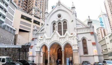 The 19th-century English Gothic revival Cathedral of the Immaculate Conception is the seat of the Diocese of Hong Kong.