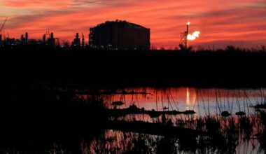 A flare burns at Venture Global LNG in Cameron, La., April 21, 2022.
