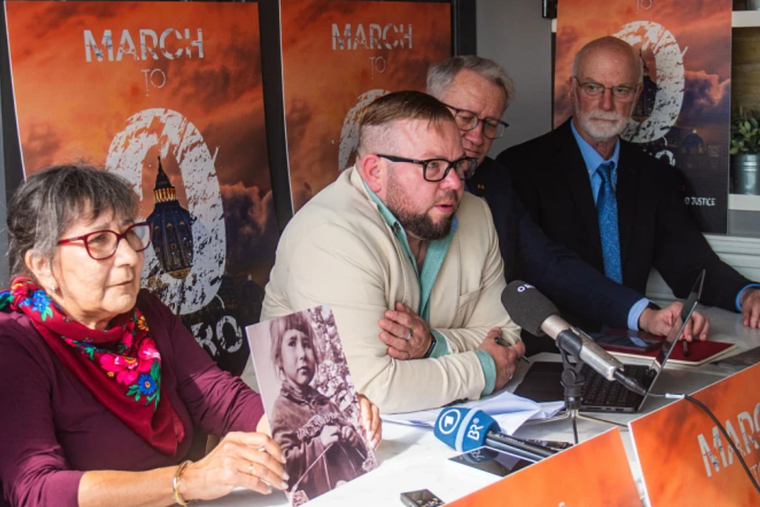 Ending Clergy Abuse board members and survivors hold a press conference after meeting with Pope Leo XIV on Oct. 20, 2025, in Rome.