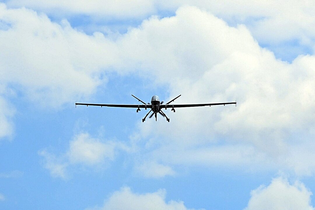 An MQ-9 Reaper approaches the runway at Ellsworth Air Force Base on April 29, 2024. The 89th Attack Squadron, a tenant unit at Ellsworth, coordinated with Holloman Air Force Base in New Mexico to fly an operational MQ-9 to Ellsworth.