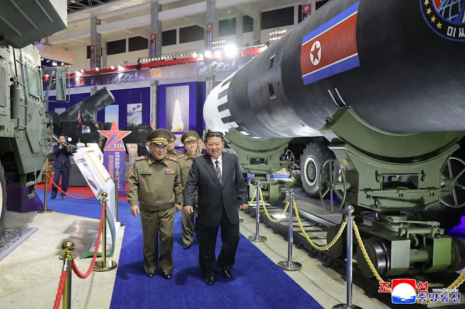 North Korean leader Kim Jong Un attending the opening ceremony of the Defence Development 2025 military exhibition in Pyongyang (AFP via Getty Image)