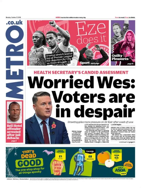 "Worried Wes: Voters are in despair" reads the headline on the front page of Metro.