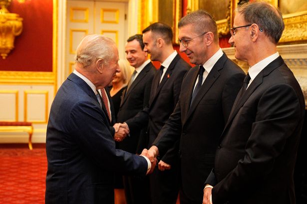 King Charles III greets the Prime Minister of the Republic of North Macedonia, Hristijan Mickoski
