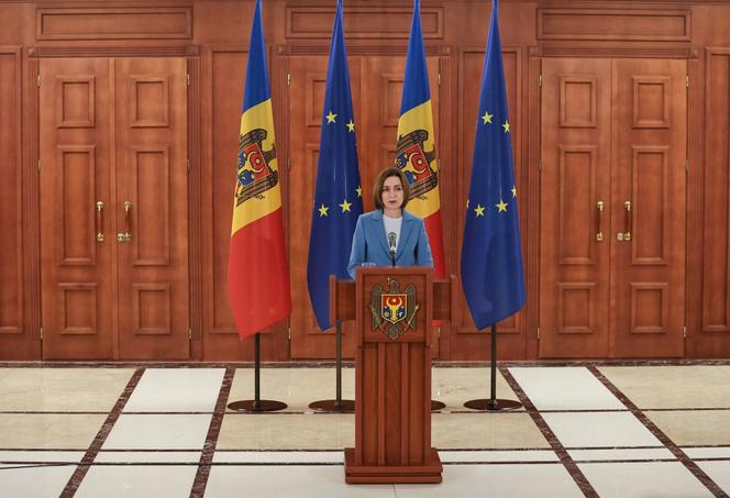Moldovan President Maia Sandu after the announcement of the legislative election results in Chisinau on September 29, 2025.