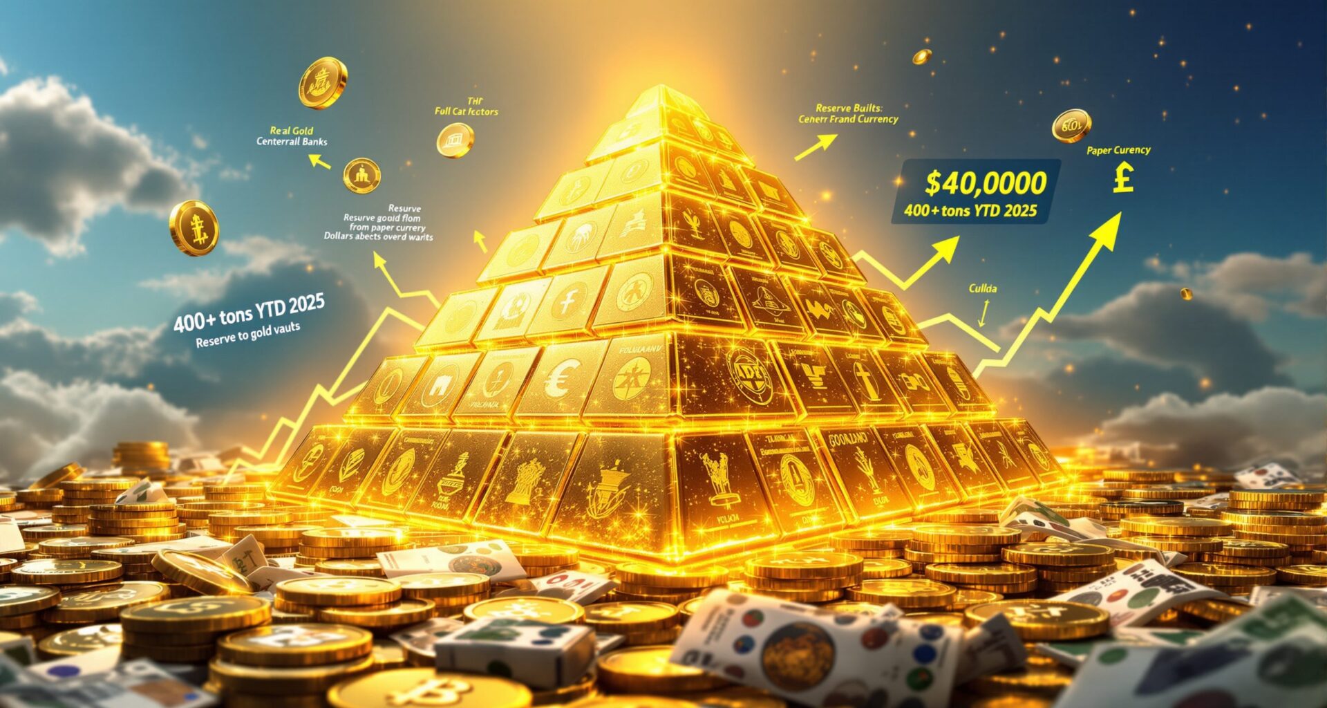 Golden pyramid symbolizes central bank buying of gold.