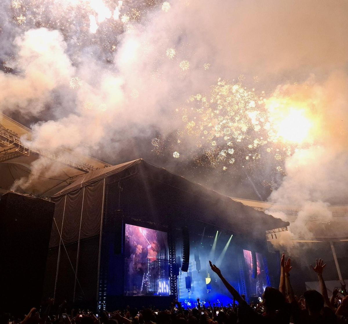 Fireworks explode during Muse's concert at Incheon Munhak Stadium, Sept. 27. Courtesy of Kevin Grabb