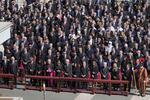 Heads of State and other dignitaries stand during the funeral of Pope Francis.