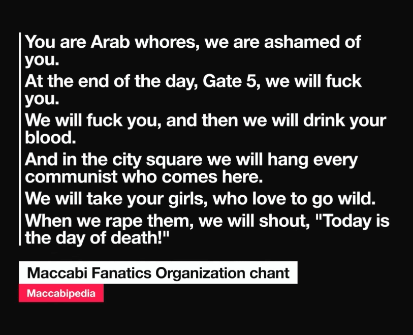 Literal translation of chants by Maccabi Tel Aviv fans — Yet the PM Starmer said they should have been allowed to go to a Birmingham football match