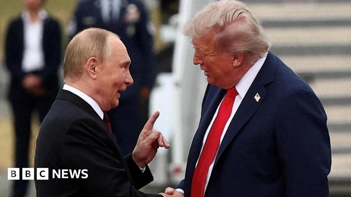 U.S. President Donald Trump shakes hand with Russian President Vladimir Putin, as they meet to negotiate for an end to the war in Ukraine, at Joint Base Elmendorf-Richardson in Anchorage, Alaska,