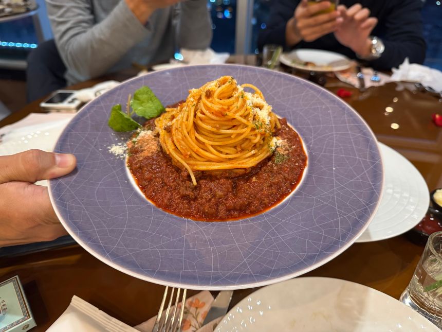 Spaghetti, one of the Western foods on the menu, served in Pyongyang