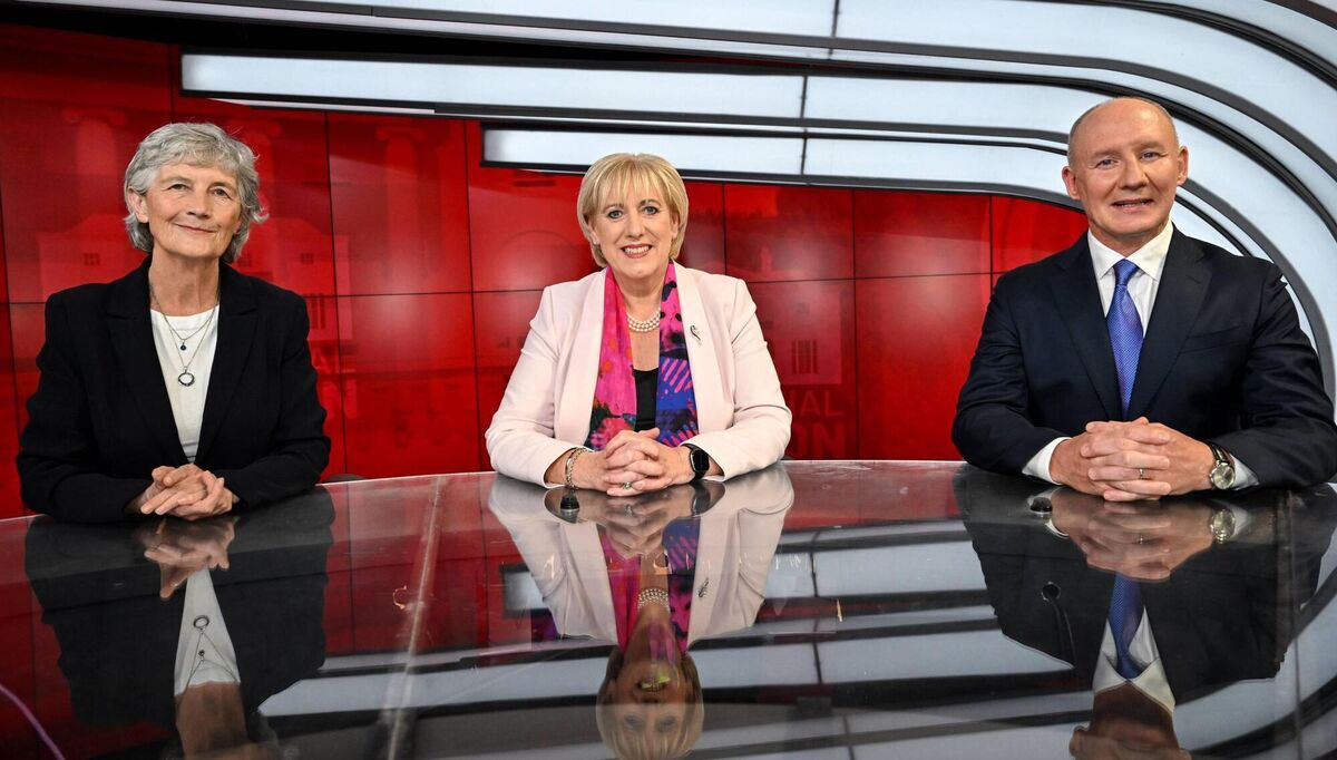 The three presidential candidates last month, from left, Independent candidate Catherine Connolly, Heather Humphreys of Fine Gael and Jim Gavin of Fianna Fáil at the first televised debate. Micheál Martin made an error with his party’s candidate. Photo: Ramsey Cardy/Sportsfile The three presidential candidates last month, from left, Independent candidate Catherine Connolly, Heather Humphreys of Fine Gael and Jim Gavin of Fianna Fáil at the first televised debate. Micheál Martin made an error with his party’s candidate. Photo: Ramsey Cardy/Sportsfile