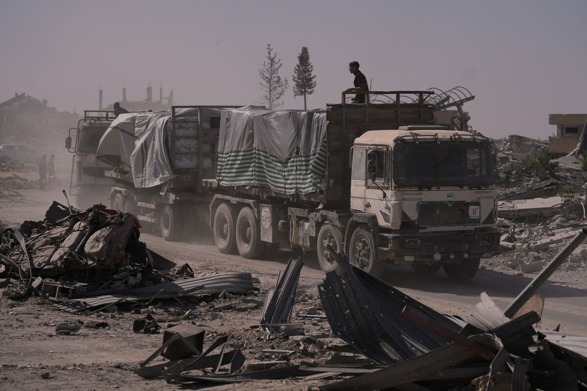 Trucks carrying humanitarian aid drive through Khan Younis, in the southern Gaza Strip on Monday. If Gaza is the moral mirror of our time, Ireland’s reflection isn’t flattering. Photo: AP/Jehad Alshrafi Trucks carrying humanitarian aid drive through Khan Younis, in the southern Gaza Strip on Monday. If Gaza is the moral mirror of our time, Ireland’s reflection isn’t flattering. Photo: AP/Jehad Alshrafi