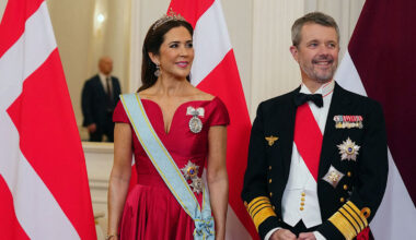 Queen Mary wows in diamond tiara and red ballgown at Latvia state banquet