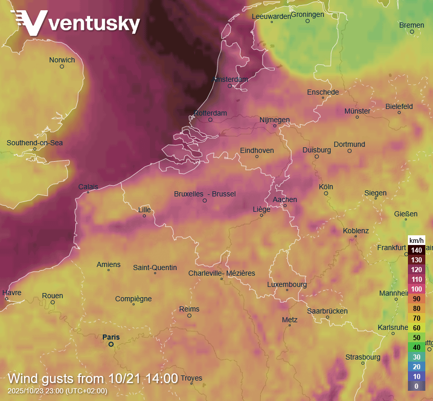 Major Windstorm to affect Belgium (maximum gusts for this Thursday)