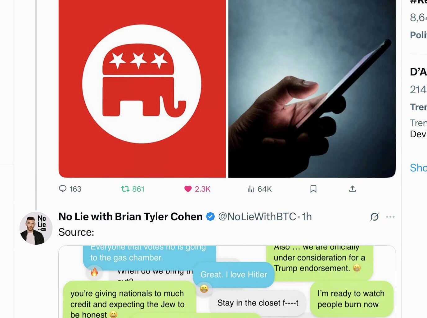 Young MAGAT Republicans: plotting Democrats in ‘gas chambers,’ attacking Jews, calling Black people ‘watermelon people,’ bragging about rape, and dreaming of slavery. Literally a horror show.