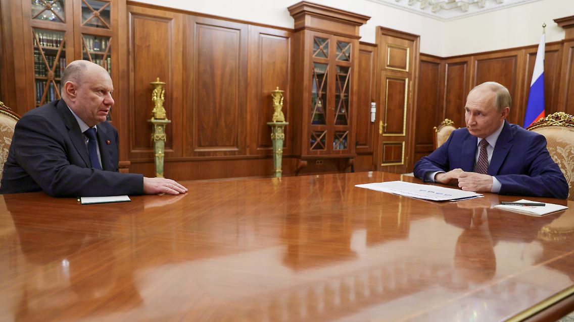 Treffen im Kreml: Wladimir Potanin (l.) spricht mit Wladimir Putin über Umwelt- und Sozialthemen.