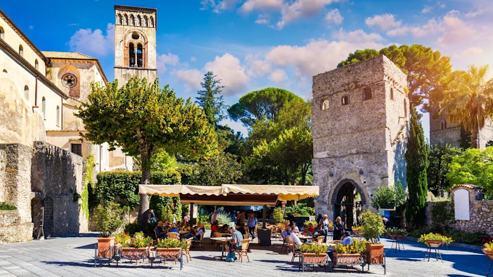 View of Ravello village on the Amalfi Coast in Italy. Fantastic view of the Amalfi coast. Ravello, Italy.