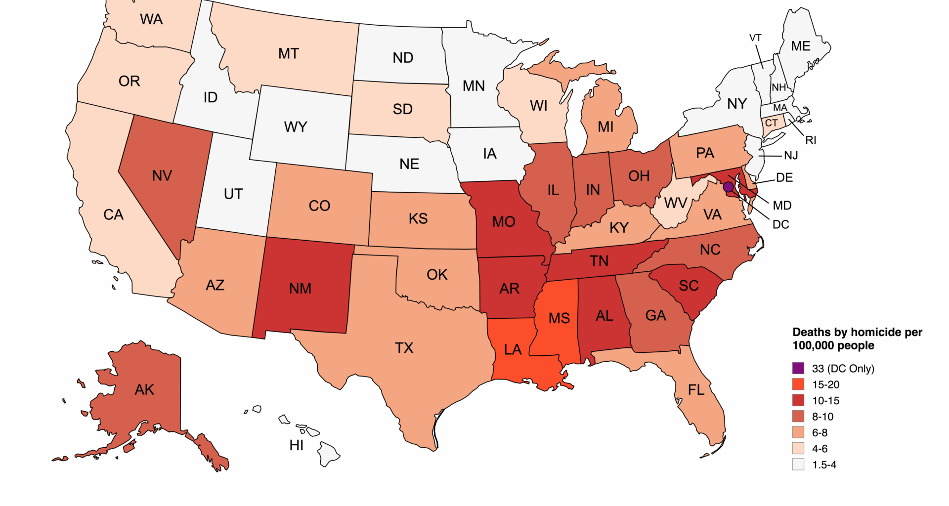 [OC] Homicide Rate by State (2023)