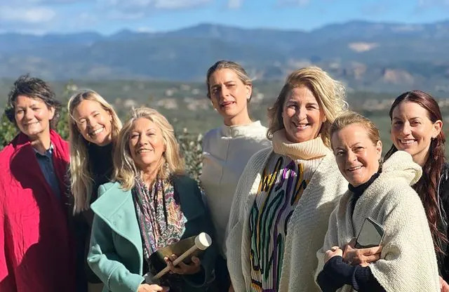 Euphoria Retreat Founder, Marina Efraimoglou (third from right), and coach Mary Vandorou (in blue) with participants.