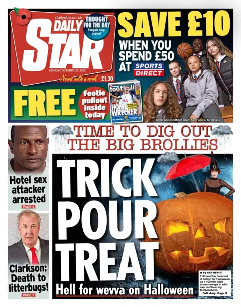 "Trick pour treat" reads the headline on the front page of the Daily Star.