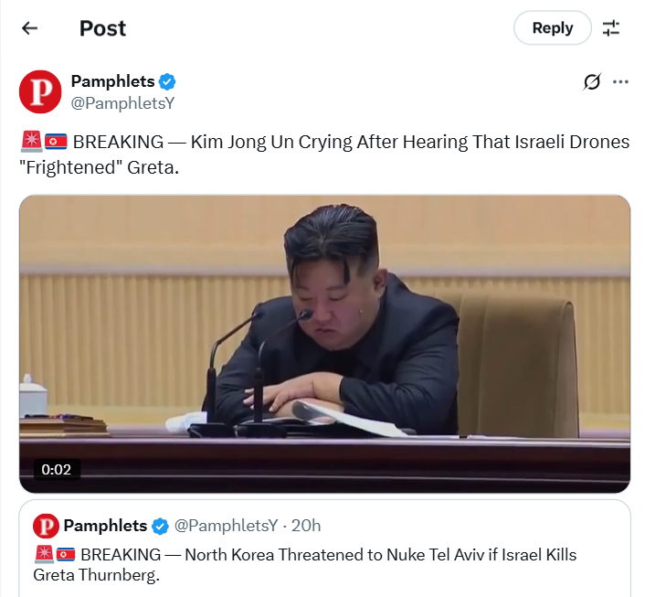 Screenshot of a tweet from pamphlets with image of Kim Jon Un repeating the claim