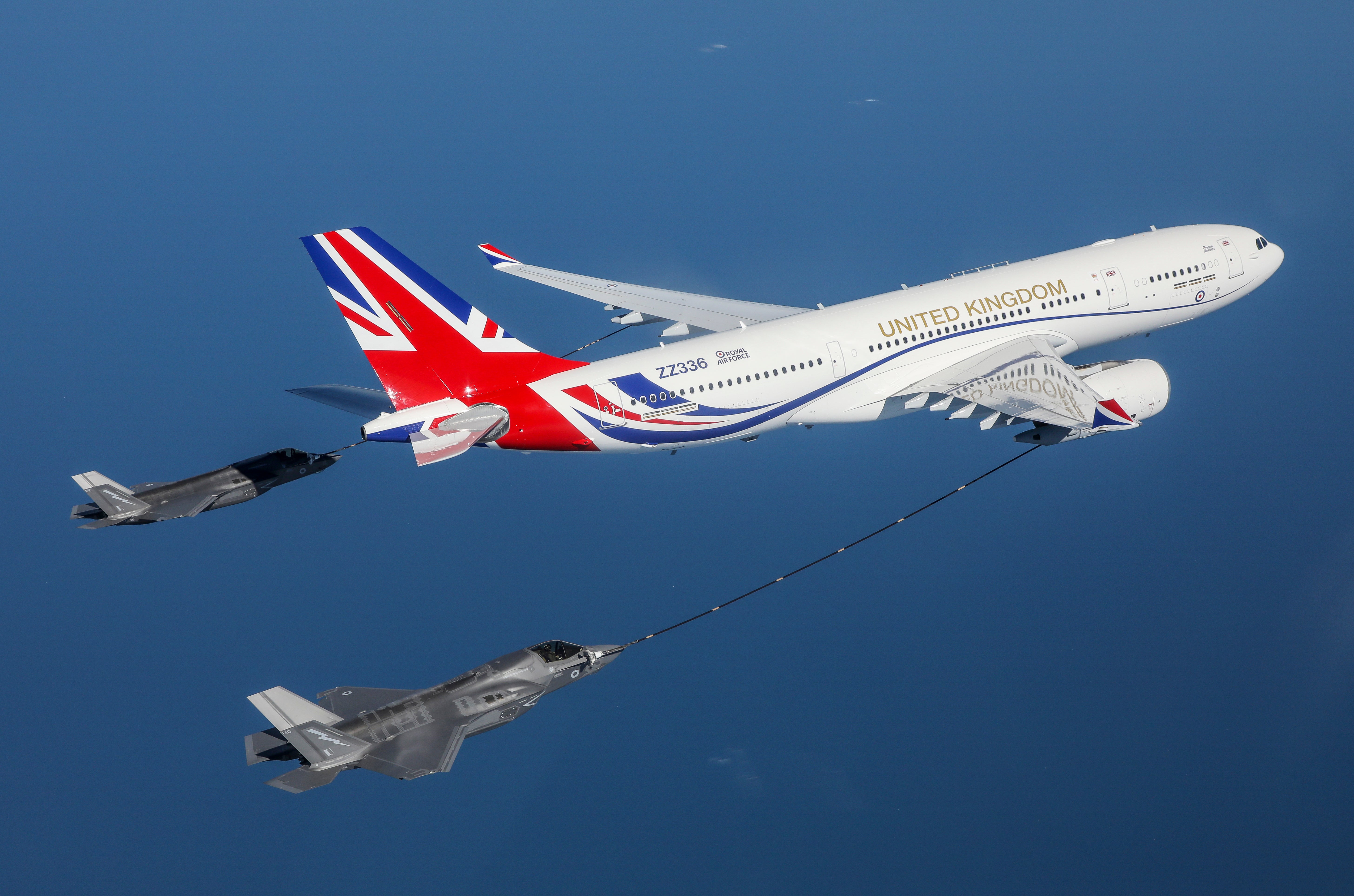 The RAF Voyager Vespina used by the Prime Minister and the royal family, is identical to the less imaginatively named ZZ-343, which has been refuelling RAF Typhoons over Polish skies this week